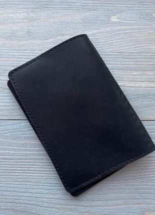 Обложка на паспорт черная кожаная с тиснением "тризуб+вышиванка" украина ручная работа4 фото