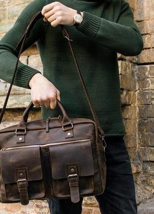 Коричневая мужская сумка мессенджер baffett, кожаный портфель для документов на плечо5 фото