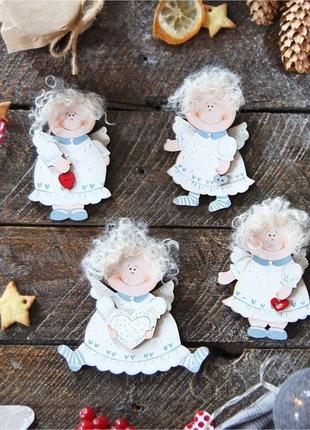 Деревянные игрушки для елки - 4 рождественских ангела1 фото