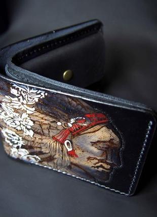 Шкіряне портмоне, гаманець з індіанцем, чоловіче портмоне з індіанцем1 фото