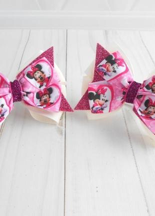 Розовый нарядный бантик минни маус на резинке подарок девочке на день рождение украшение для волос2 фото