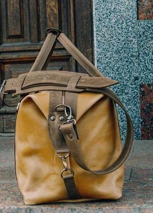 Спортивная кожаная сумка. дорожная сумка из кожи crazy horse4 фото