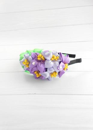 Фиолетовый цветочный обруч на голову нарядный ободок украшение для волос подарок для девочки2 фото