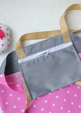 Эко сумка для покупок розовая/горошек, тканевая сумка пакет, еко торба, шоппер6 фото