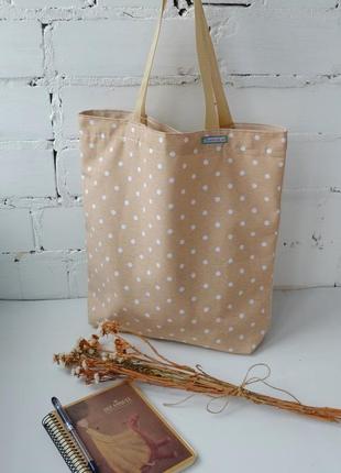 Еко сумка для покупок ,бежева/горошок,сумка-пакет, еко-торба, шоппер2 фото