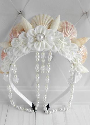 Белая корона русалки девушке аксессуар для фотосессии обруч в морском стиле ободок для волос