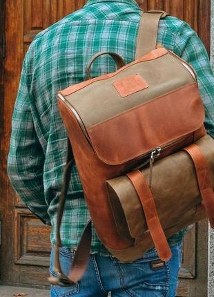 Рюкзак из винтажной кожи для ноутбука 15 дюймов8 фото