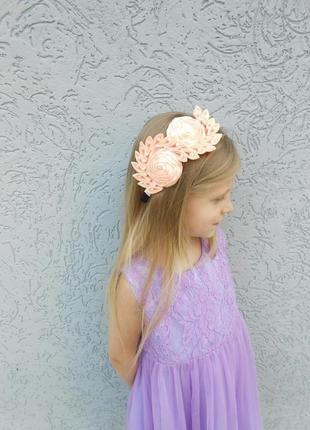Персиковий гарний ободок на день народження обруч на голову прикраса для волосся подарунок для дівчинки5 фото