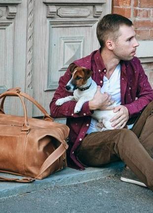 Коричневая кожаная спортивная сумка, дорожная сумка из винтажной кожи