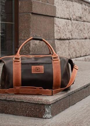 Коричневая кожаная спортивная сумка, дорожная сумка из винтажной кожи1 фото