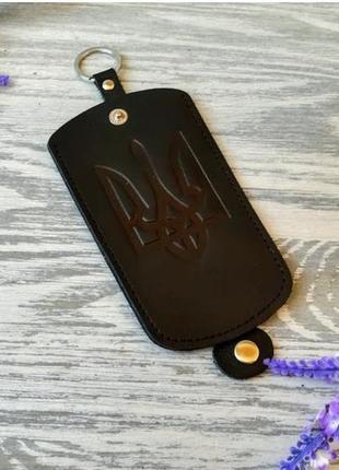 Черная кожаная мужская карманная ключница мужская для ключей тризуб герб вышиванка ручная работа3 фото
