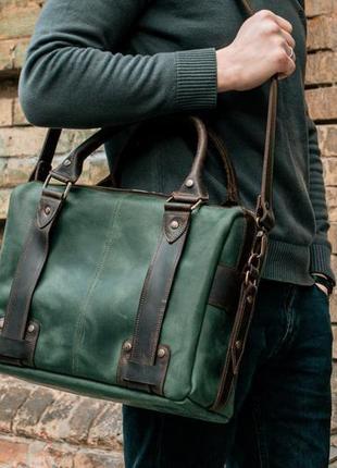 Мужская кожаная сумка, зеленая сумка портфель для документов3 фото