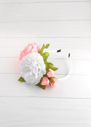 Ніжний об'ємний ободок на голову обруч з трояндами для фотосесії прикраса для волосся з квітами подарунок3 фото