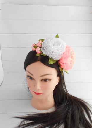 Ніжний об'ємний ободок на голову обруч з трояндами для фотосесії прикраса для волосся з квітами подарунок2 фото