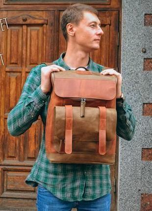 Мужской рюкзак для ноутбука, кожаный рюкзак для путешествий9 фото
