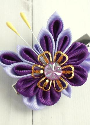 Заколка з фіолетовою метеликом прикраса для волосся на фотосесію затискачі канзаші подарунок для дівчинки