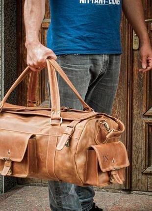 Стильная дорожная кожаная сумка, коричневая спортивная сумка мужская3 фото