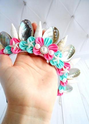 Корона русалки аксессуар для фотосессии обруч в морском стиле украшение на голову...