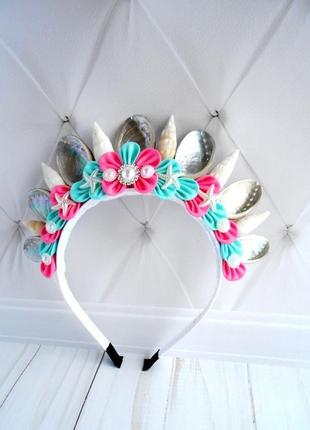 Корона русалки аксессуар для фотосессии обруч в морском стиле украшение на голову...