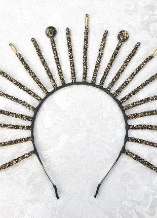 Чорна готична корона тіара з зірками і кристалами корона до хеллоуіну7 фото