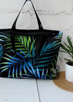 Эко сумка для покупок с листьями, сумка пакет, эко торба, шоппер из тефлоновой ткани
