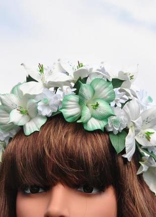 Обруч для девочки с лилиями ободок женский с тропическими цветами ободок для невесты3 фото