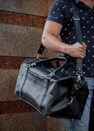 Черная дорожная сумка, мужская из натуральной кожи