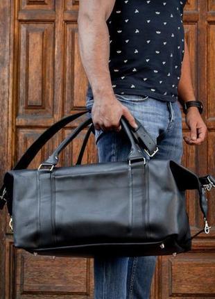 Черная дорожная сумка, мужская из натуральной кожи