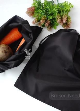 Эко мешок из плащевки черный, эко торбочка, мешок для продуктов,тканевой пакет1 фото