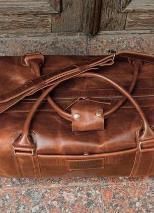 Дорожня сумка коричневого кольору. спортивна сумка зі шкіри4 фото