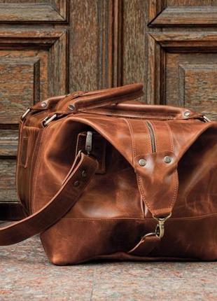 Дорожня сумка коричневого кольору. спортивна сумка зі шкіри6 фото