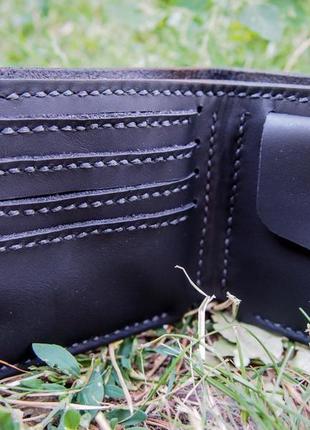 Кожаный бумажник, чёрное портмоне с черепом, кошелёк с черепом4 фото