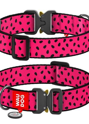 Ошейник для собак нейлоновый waudog nylon с qr паспортом, рисунок "арбуз" , металлическая пряжка-фастекс, xxl, ш 35 мм, дл 46-70