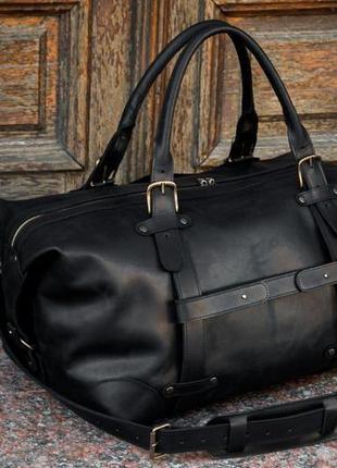 Дорожня сумка із чорної вінтажної шкіри, преміальна чоловіча сумка на подарунок4 фото