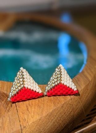 Трикутні бісерні сережки гвоздики, сережки з японського бісеру miyuki2 фото