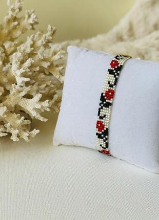 Белый бисерный браслет с цветочным орнаментом, браслет из бисера3 фото