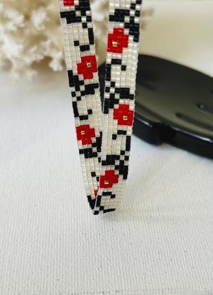 Белый бисерный браслет с цветочным орнаментом, браслет из бисера4 фото