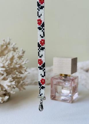 Белый бисерный браслет с цветочным орнаментом, браслет из бисера10 фото