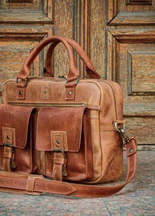 Мужской кожаный деловой портфель, повседневная сумка кожаная для ноутбука