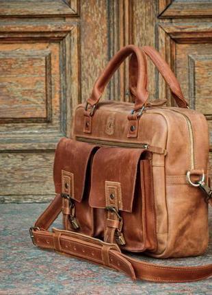 Мужской кожаный  деловой портфель повседневная сумка для ноутбука3 фото