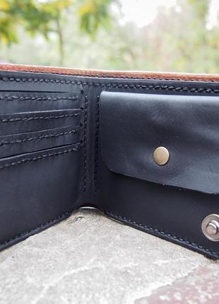 Чорний гаманець, чоловіче портмоне, чорний гаманець, гаманець з риби4 фото