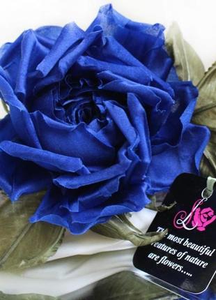 Брошь- заколка «синяя роза». цветы из ткани