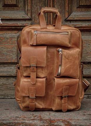 Чоловічий шкіряний рюкзак для ноутбука, коричневий рюкзак для ручної поклажі