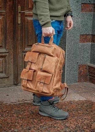 Чоловічий шкіряний рюкзак для ноутбука, коричневий рюкзак для ручної поклажі