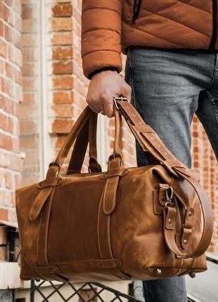 Дорожня коричнева сумка, спортивна шкіряна сумка саквояж чоловічий1 фото