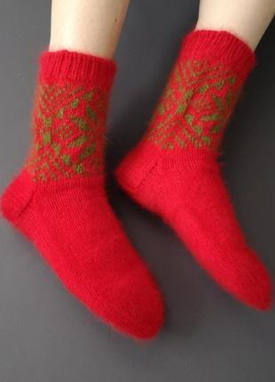 Вязаные пушистые женские украинские вышивка рождественские носки теплые