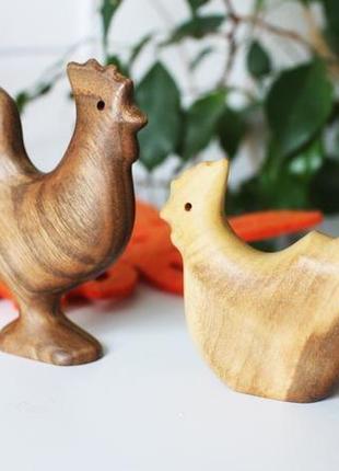 Деревянная игрушка петух курица курочка семья2 фото