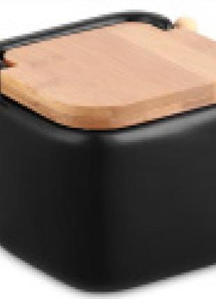 Цукорниця ardesto midori, 12*12*11 см, 840 мл, кераміка, бамбук, чорна1 фото