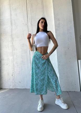 Женская летняя легкая юбка из ткани софт с принтом размеры 42-527 фото