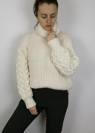 Женский зимний теплый свитер оверсайз альпака меринос белый бежевый5 фото